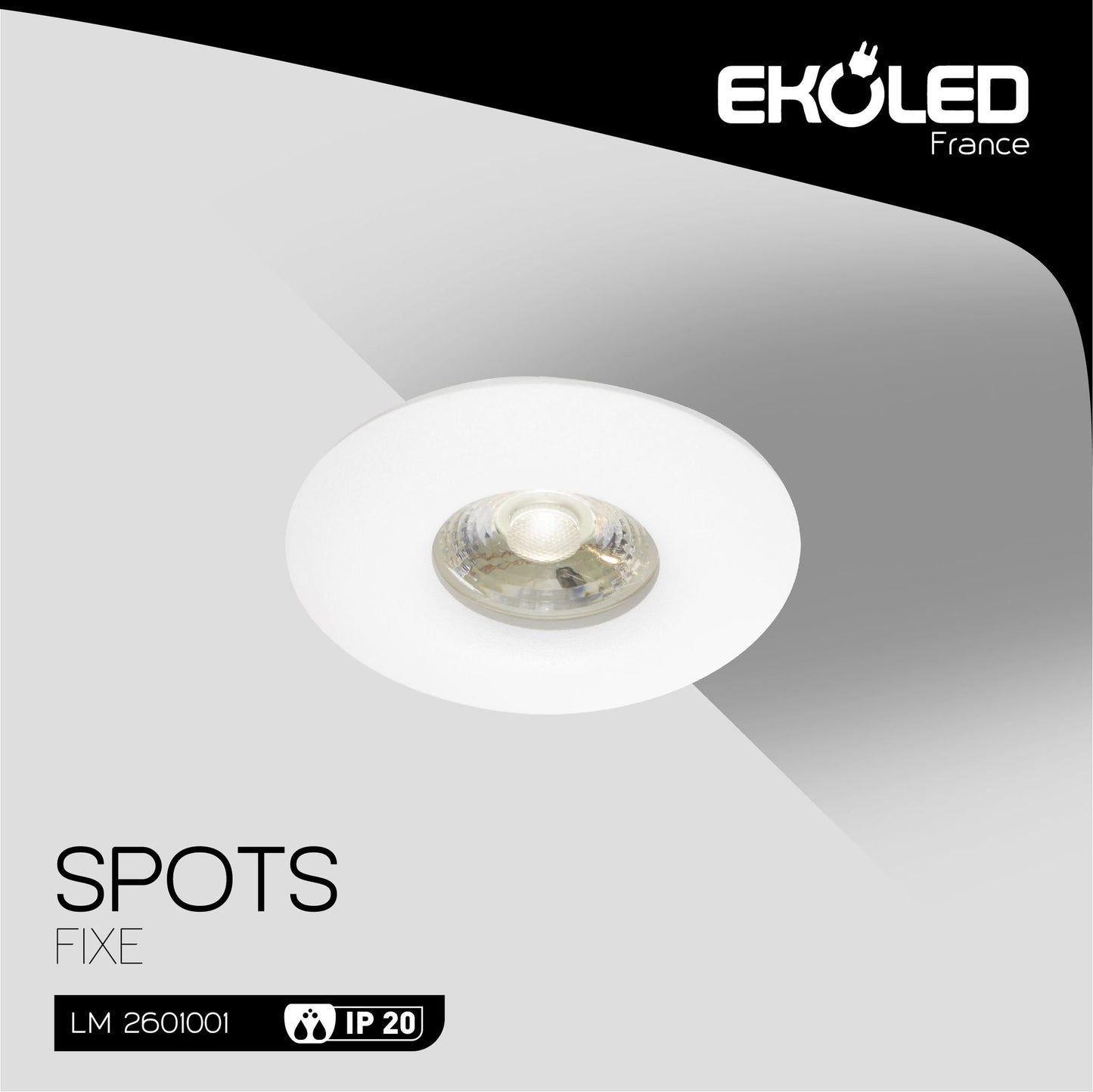 SUPPORT DE SPOT ROND EKOLED FIXE WHITE POUR AMPOULE LED MR16 / GU10 / 220V / IP20 1001