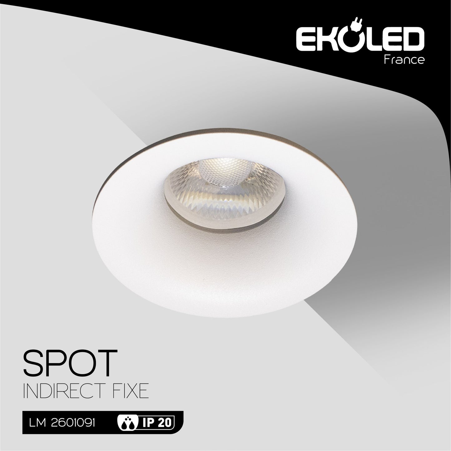 SUPPORT SPOT ROND INDIRECT EKOLED EN ALUMINIUM POUR AMPOULE LED MR16 / GU10 / 220V / 12V BLANC IP20 1091