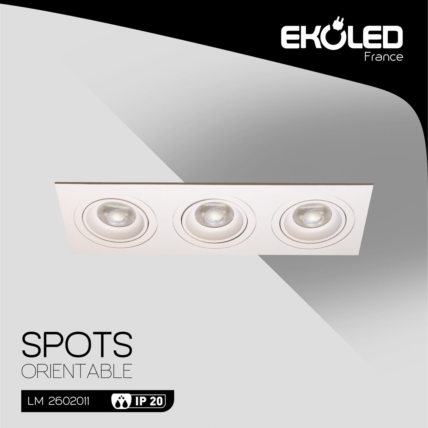 SUPPORT DE SPOT EKOLED RECTANGULAIRE TRIPLE BLANC EN ALUMINIUM POUR AMPOULE LED MR16 / GU10 / 220V / 12V IP20 2011