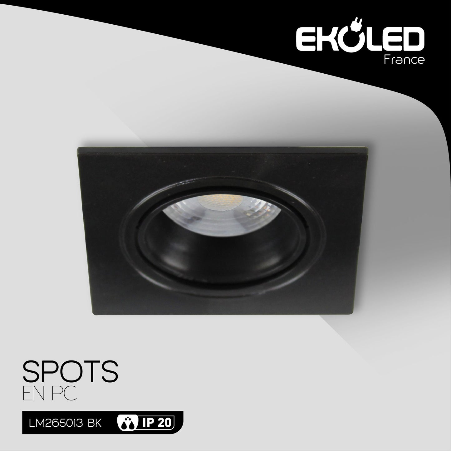 SUPPORT DE SPOT CARRE EKOLED PC NOIR POUR AMPOULE LED MR16 / GU10 / 220V / 12V 265013