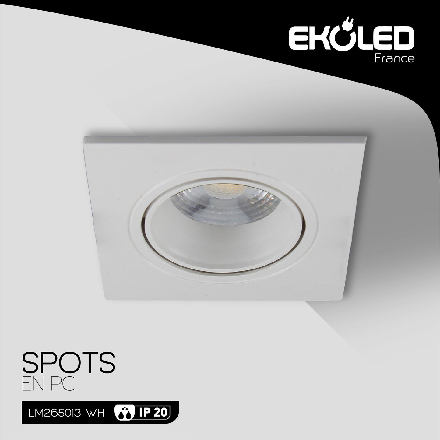 SUPPORT DE SPOT CARRE EKOLED PC BLANC POUR AMPOULE LED MR16 / GU10 / 220V / 12V 5013