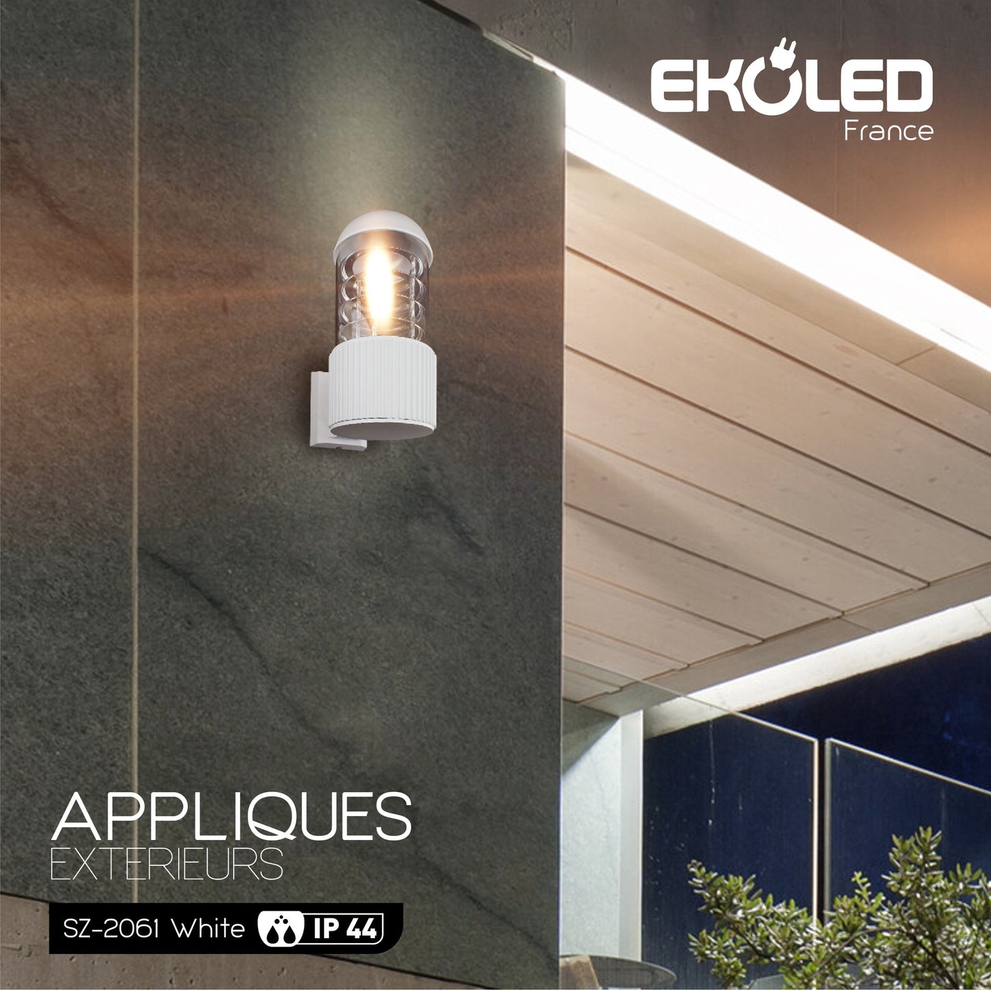 Applique Exterieur EKOLED Blanc à douille E27 2061