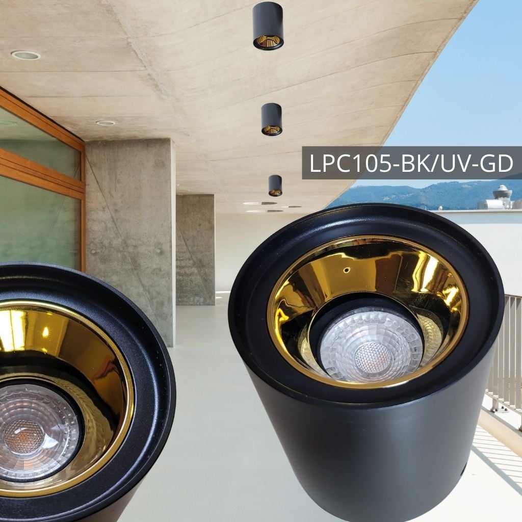 SUPPORT DE SPOT APPARENT en PC Ø90*105BK+UV Gold LUMIN LPC105