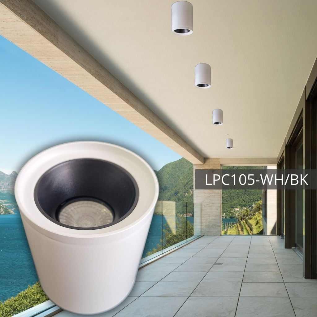 SUPPORT DE SPOT APPARENT en PC Ø90*105WH+Matt BK LUMIN LPC105