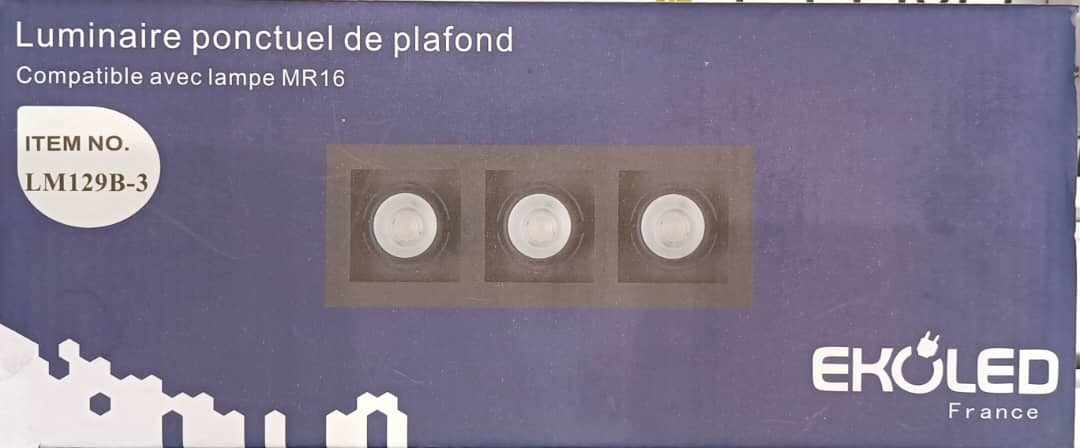 SUPPORT DE SPOT EKOLED RECTANGULAIRE TRIPLE NOIR LM129B-3BK