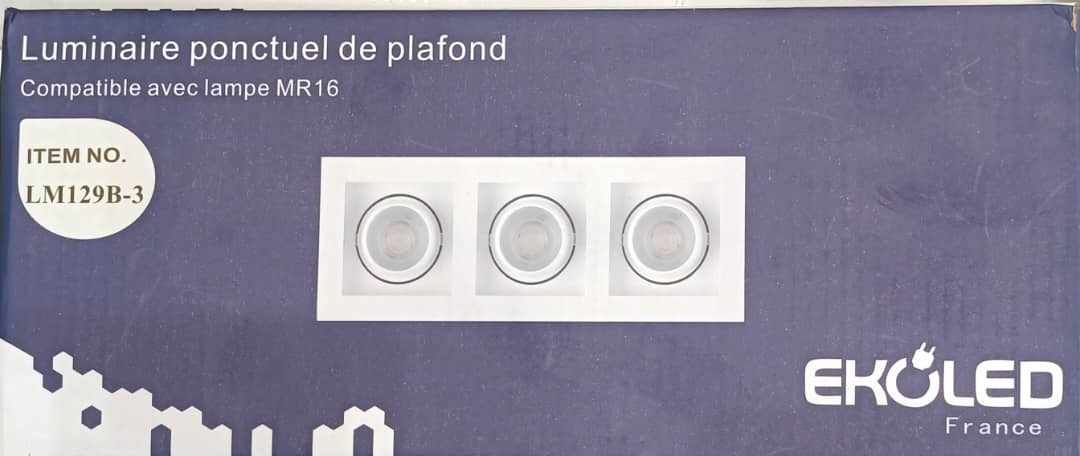 SUPPORT DE SPOT EKOLED RECTANGULAIRE TRIPLE BLANC LM129B-3WH