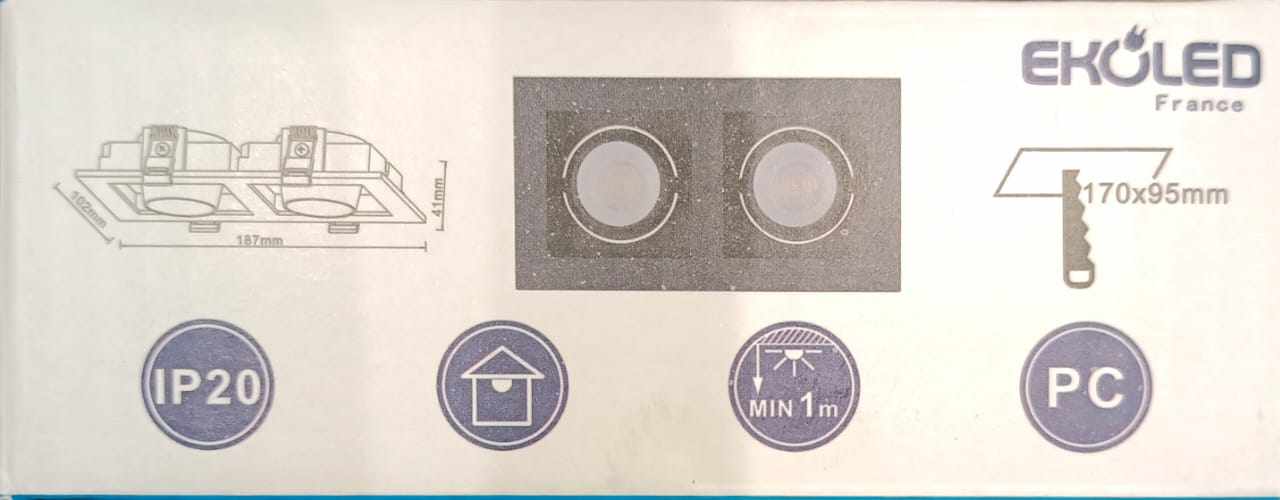 SUPPORT DE SPOT EKOLED RECTANGULAIRE DOUBLE NOIR LM129B-2BK