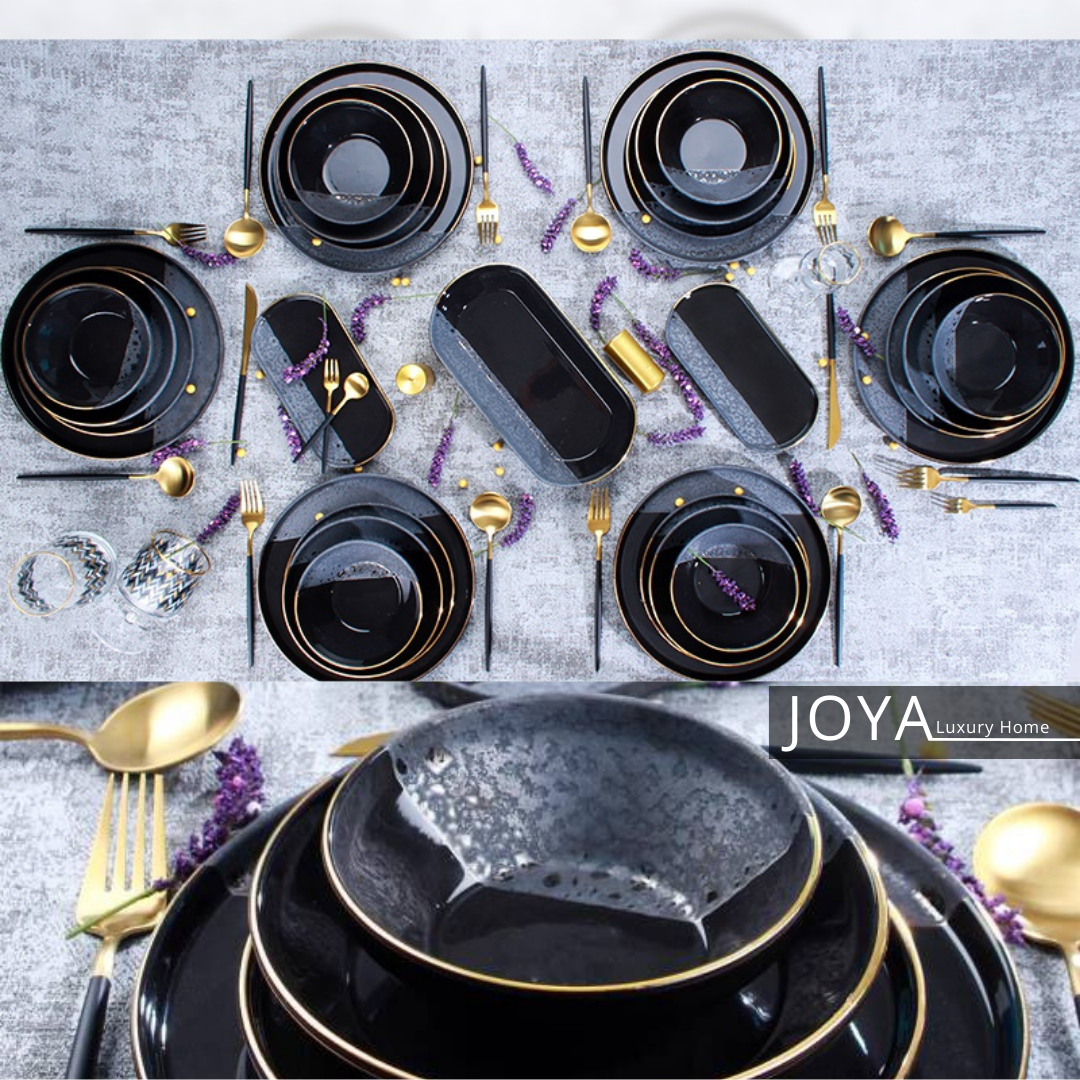 JOYA ROYAL BLACK PORCELAINE FINE SERVICE DE TABLE 27 pièces pour 6 personnes. 8681145080212