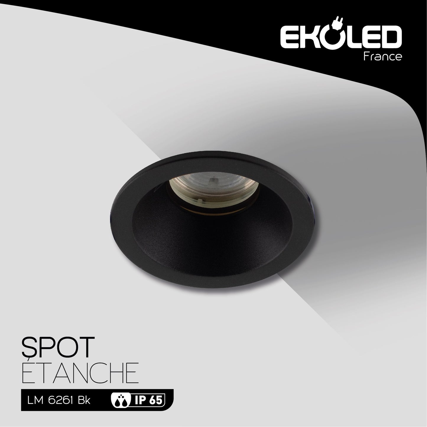 SUPPORT DE SPOT ÉTANCHE ROND EKOLED NOIR IP65 POUR AMPOULE LED MR16 / GU10 / 220V / 12V 6261