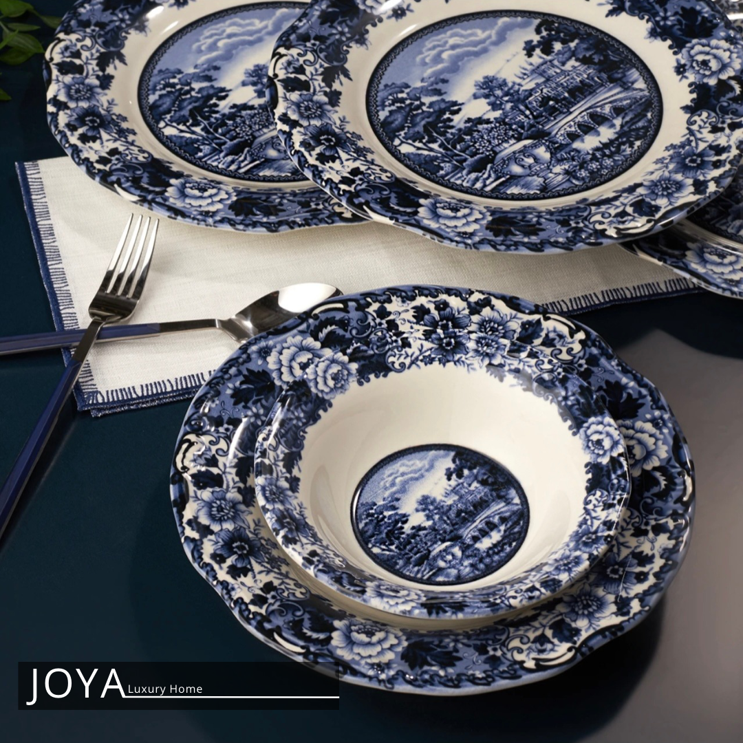 NEW BLUE ODYSSEY Grès ( porcelaine fine) service de table 24 pièces pour 6 personnes. 153.03.05.0037