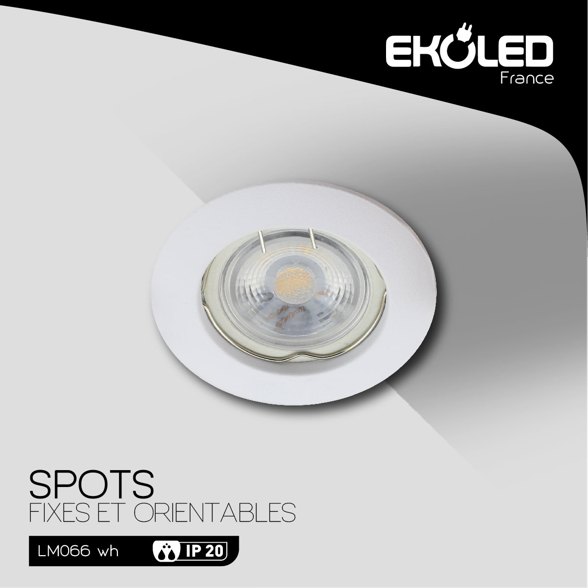 SUPPORT SPOT ROND FIXE BLANC EKOLED EN ALUMINIUM POUR AMPOULE LED MR16 / GU10 / 220V / 12V LM066