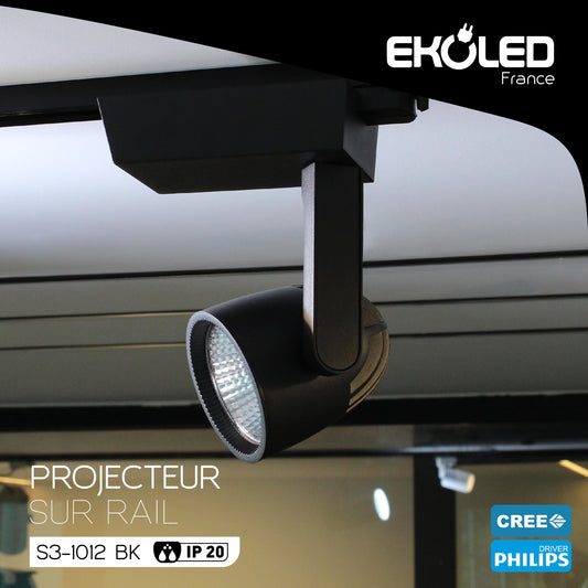 Projecteur sur Rail EKOLED 35W 3000K Noir 1012