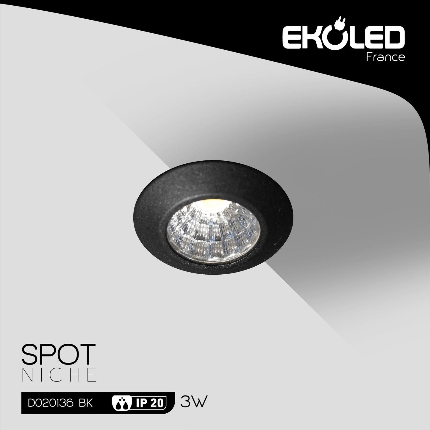 SPOT ROND EKOLED NOIR 3W 6500K D020136