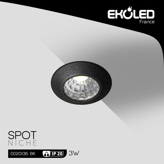 SPOT ROND EKOLED NOIR 3W 6500K D020136