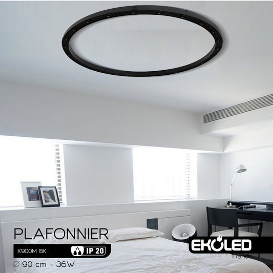 Plafonnier LUX EKOLED ROND NOIR 36W 2880Lumen 40cm