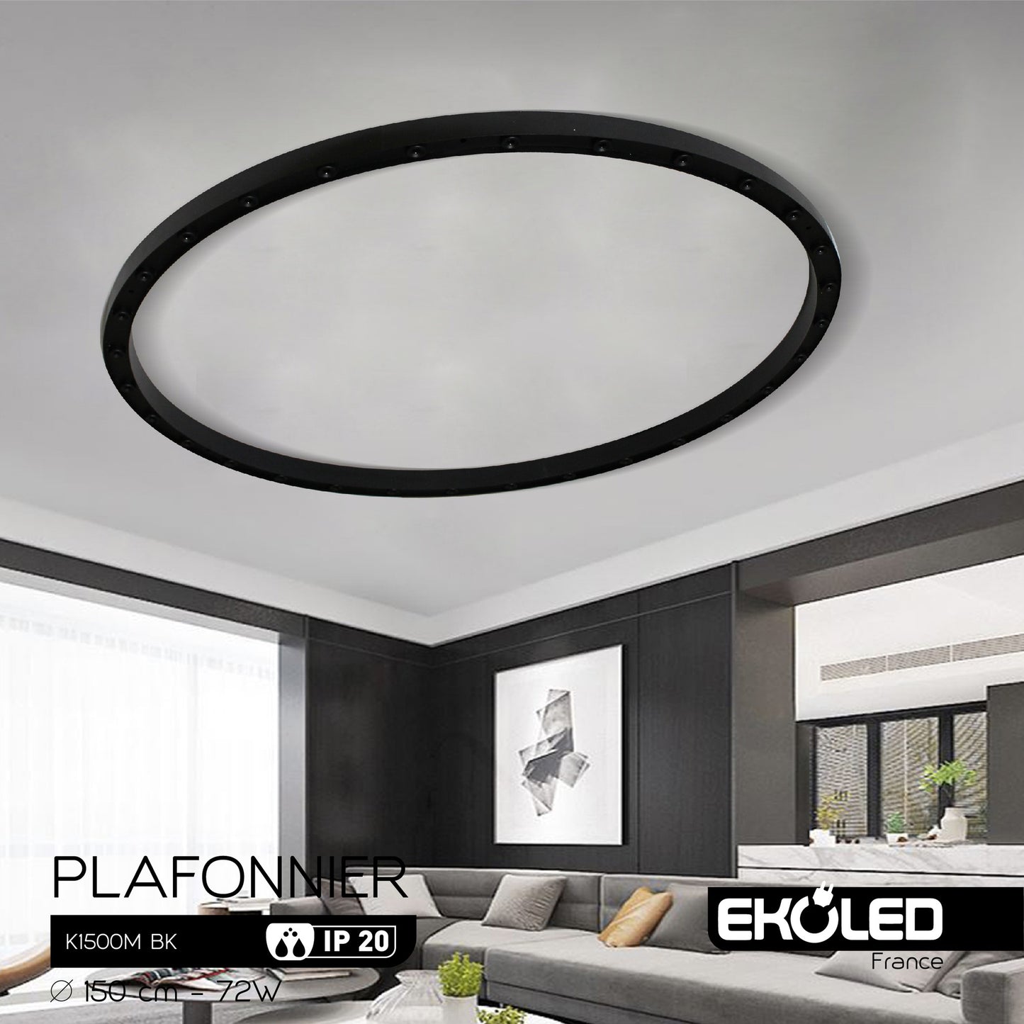 PLAFONNIER LUX EKOLED ROND NOIR 72W 5500LM 780MM
