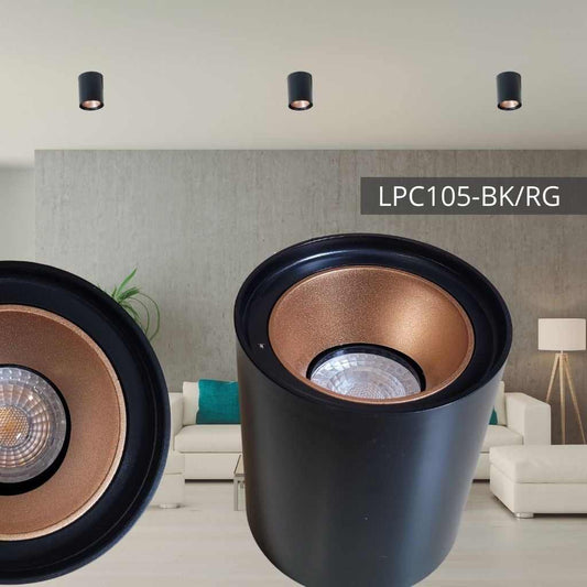 SUPPORT DE SPOT APPARENT Ø90*105BK+Sandy Rose Gold LUMIN LPC105