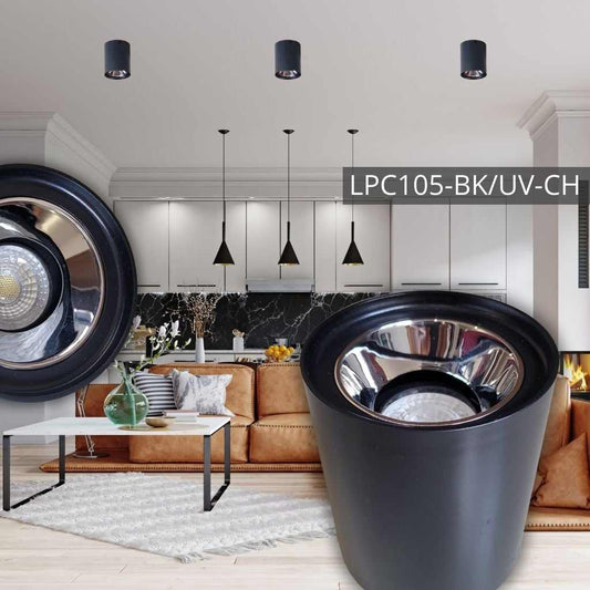 SUPPORT DE SPOT APPARENT Ø90*105BK+UV Chrome LUMIN LPC105