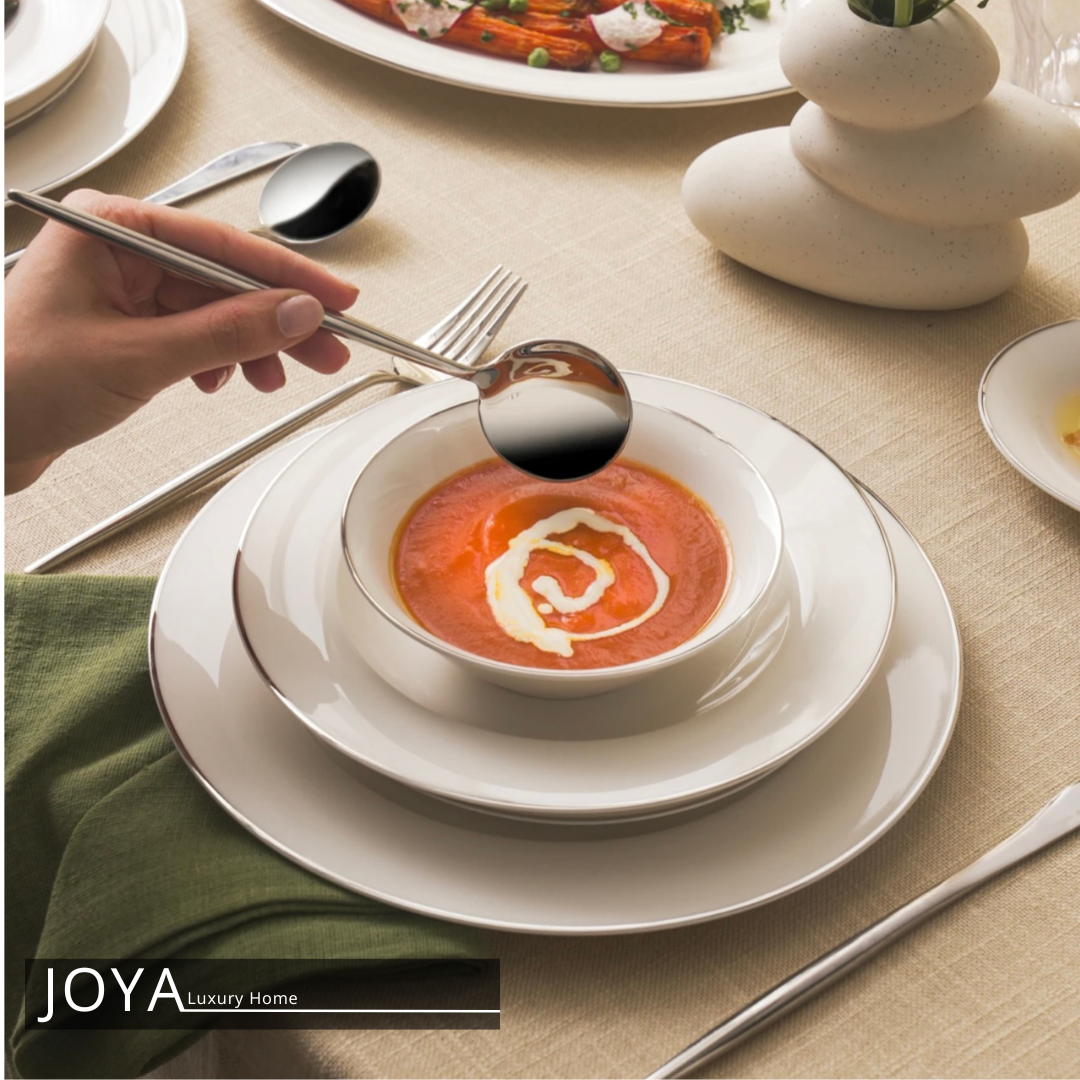 LEXI PLATIN porcelaine Fine service de table 56 pièces pour 12 personnes. 153.03.08.0516
